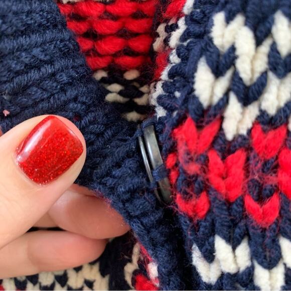 Free People Annabelle Knit Nordic Longline Cardigan Navy/Red/White Sweater - Picture 4 of 8